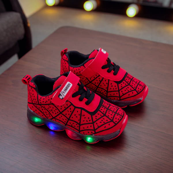 Barnas sportssko Spiderman lysende sportssko for gutter LED lysende sko størrelse 32