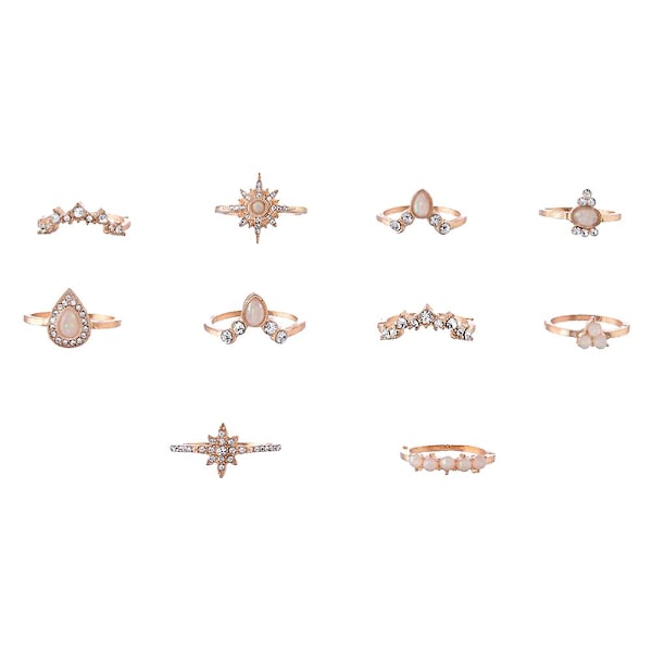 10st/ set Kvinnor Water Drop Crown Rhinestone Stapling Midi Knuckle Finger Rings
