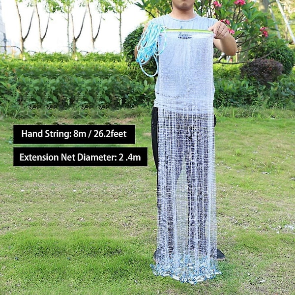 Fisknät, monofilament handfisknät av nylon med handrep Fisknätsfälla, 2,4 m / 95 tum, 0,5 mesh