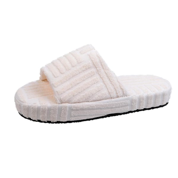 Kvinder Vinter Varm Fluff Slip On Slippers Flat Sliders Sko White 39