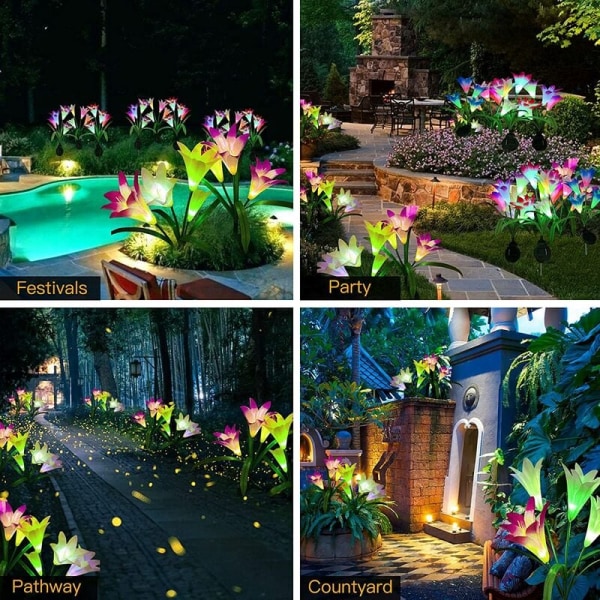 White Lily Light + Purple Lily Light + Solar LED Pink Lily Light 4 Lily Flower Lights