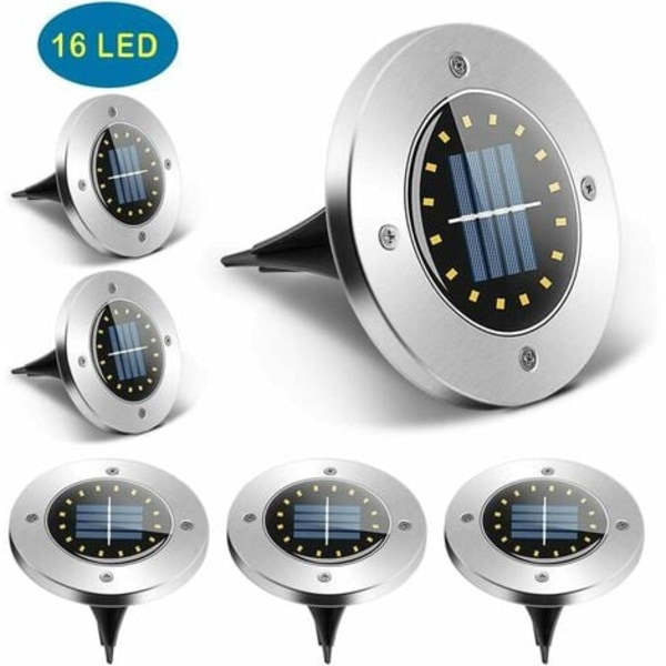 6 pakke solcelledrevet 16 LED utendørs hagelys IP65 vanntette plenbanelys Cool White