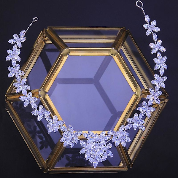 Blomster Brud Pannband Cubic Zirconia Bröllopshårband Tiaror Kronor Smycken Presenter Till Kvinnor Flickor Gold