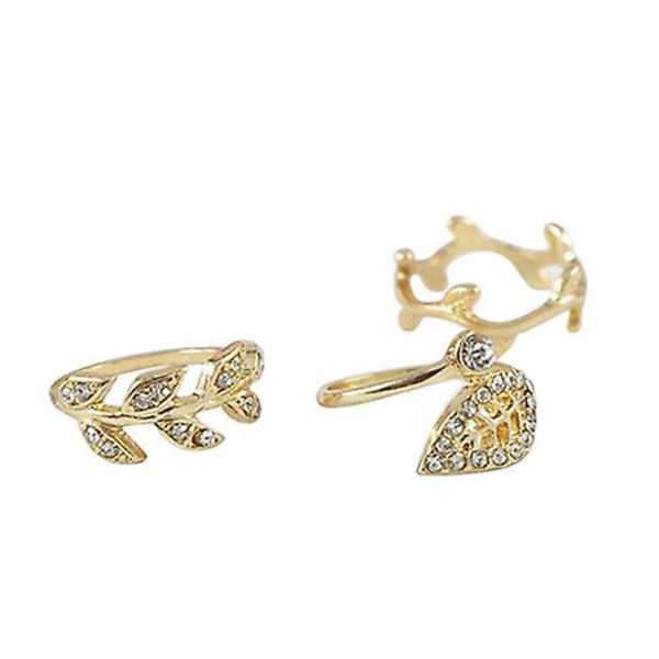 3 st Mode damlegering guld/silver Strassblad ovanför knogfingerring Golden