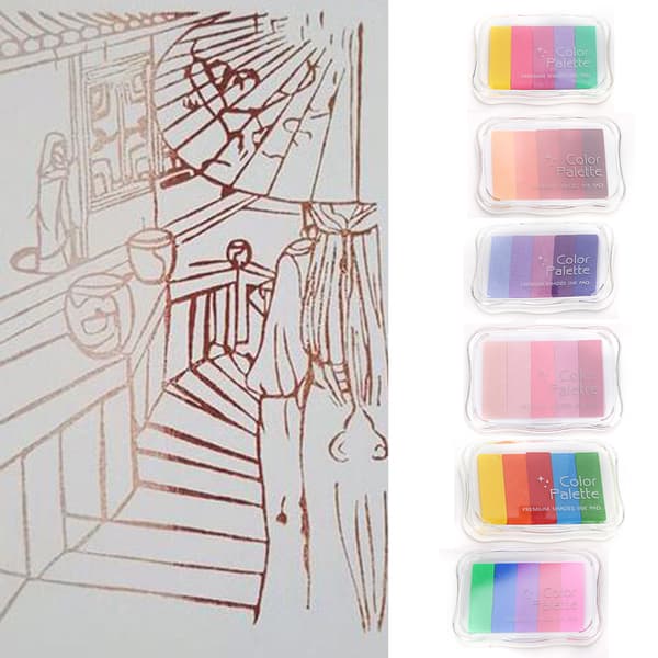 6st Gradient Bläckdyna Giftfri Handavtrycksstämpeldyna DIY Manuell Stämpelbläckdyna