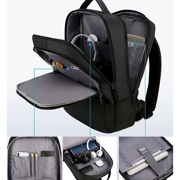 Trelags ryggsekk for bedriftsdatamaskiner black