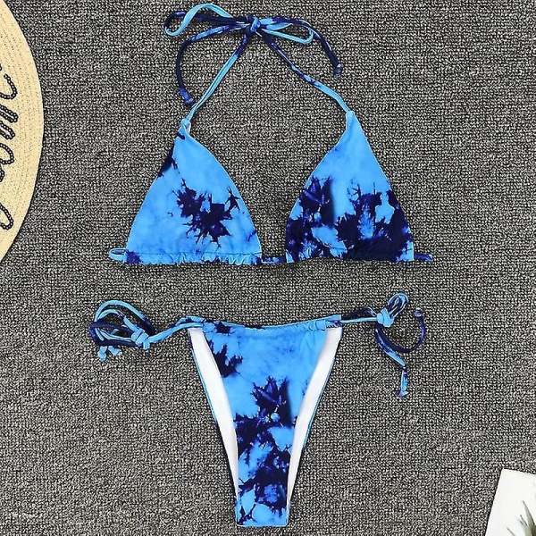 Naisten Bandage Tie Dye Riimu Bikinisetti Set uimahousut Blue S