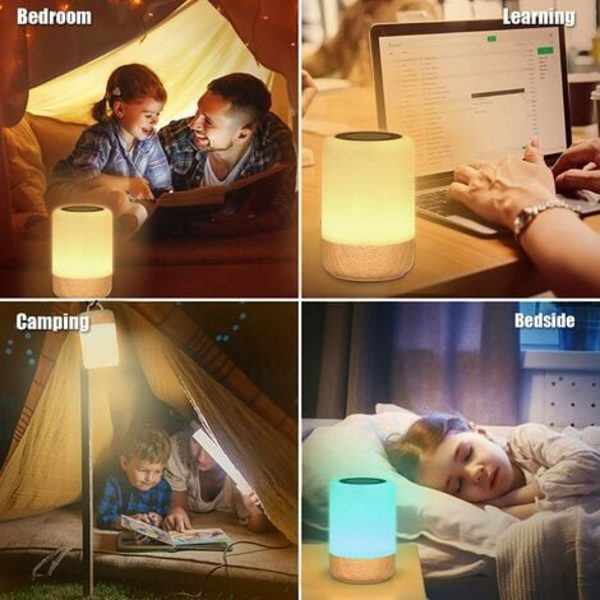 Touch sänglampa, färgglad bordslampa med timer och justerbar ljusstyrka, uppladdningsbar LED nattlampa för säng