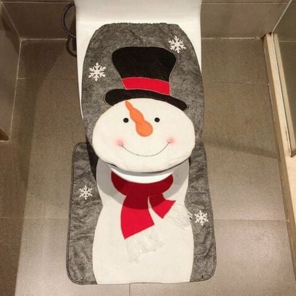 Christmas Snowman Toalettsetetrekk og mattesett Baderoms julepynt