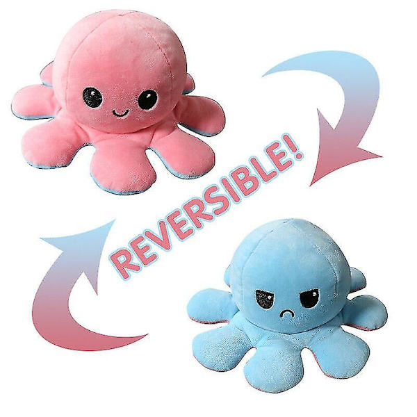 Dobbeltsidig Flip Reversible Octopus Plysjleker Dyr Doll Gift-1 A Pink light blue
