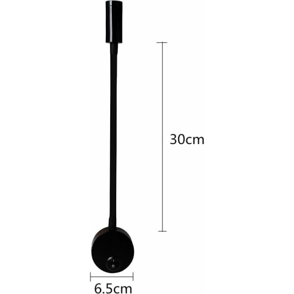 Hjemmevegglampe 360 ​​grader sammenleggbar justerbar 3W LED varmt lys (svart varmt lys 3000K),