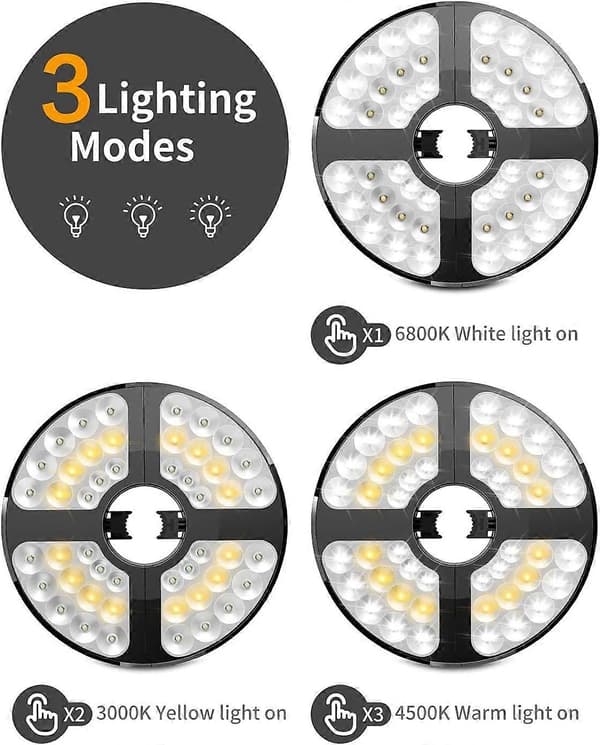 Parasolllys, oppladbart parasolllys 48 LED-lys 3 moduser trådløst parasollstanglys