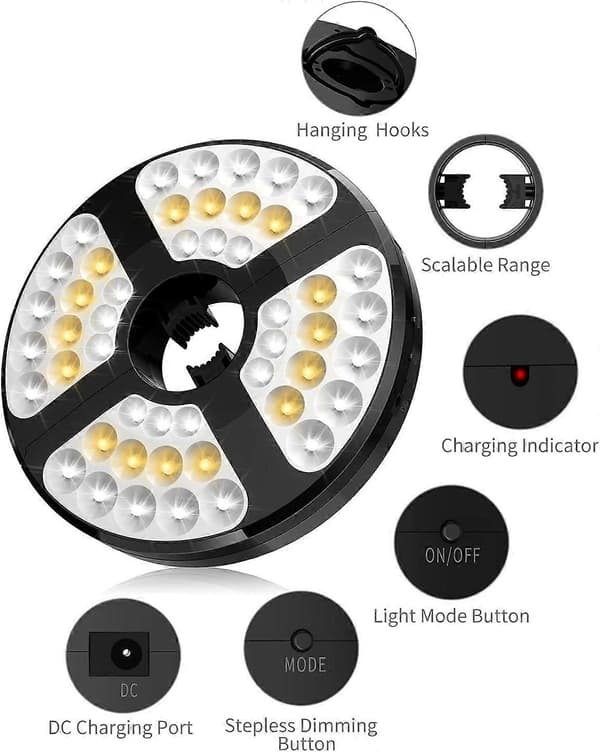 Parasolllys, oppladbart parasolllys 48 LED-lys 3 moduser trådløst parasollstanglys