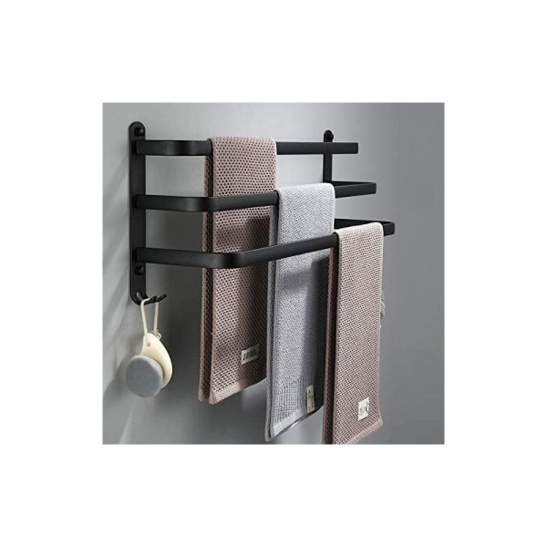 Trevånings badhanddukshängare 40 cm svart klibbig badhanddukshängare Väggmonterad handdukshängare för dusch och kök,