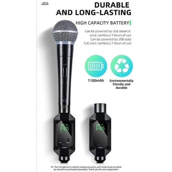Trådløs mikrofonkonverter XLR-sender og -modtager til dynamisk mikrofon, guitar, modtager, transmissionsadapter Black