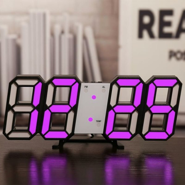 Kreativ digital vekkerklokke LED-veggklokke (hvitt lys med svart ramme),