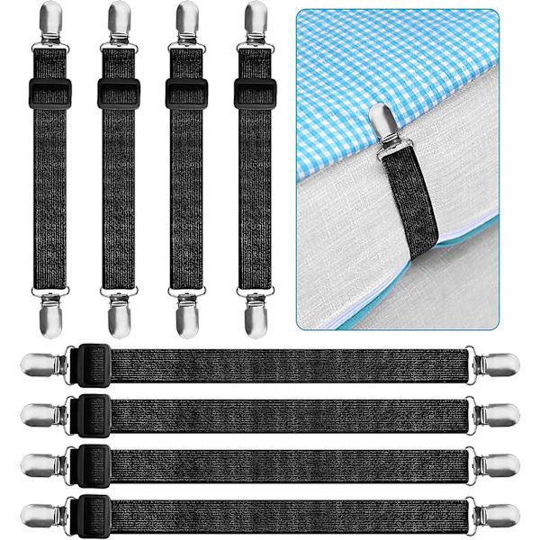 8 stk (20 cm til 100 cm) Ladenbårer, Justerbar Ladenclips, Hold-down-bårer passer til alle senge, madras og sofa (sort)