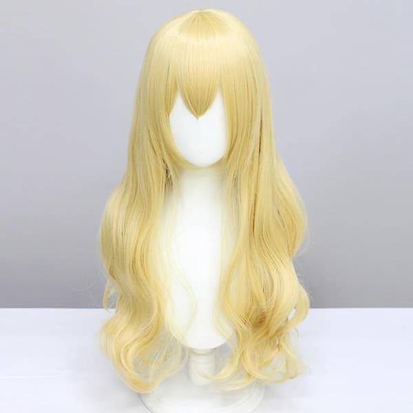 Mode Lång Vågig Lockig Peruk Cosplay - Gul (75cm),