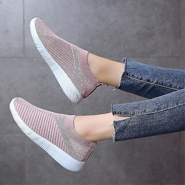 Naisten Mesh Slip On Sport Flat Shoes Tennarit Pink 37