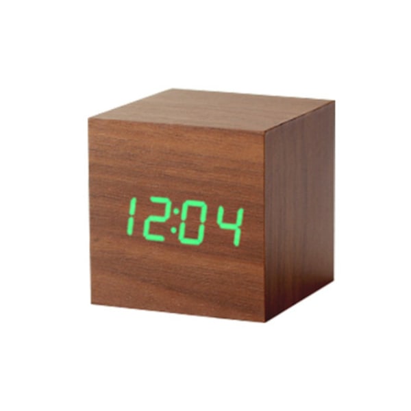 Cube Led Click Clock Vækkeur med lydaktivering Brown green