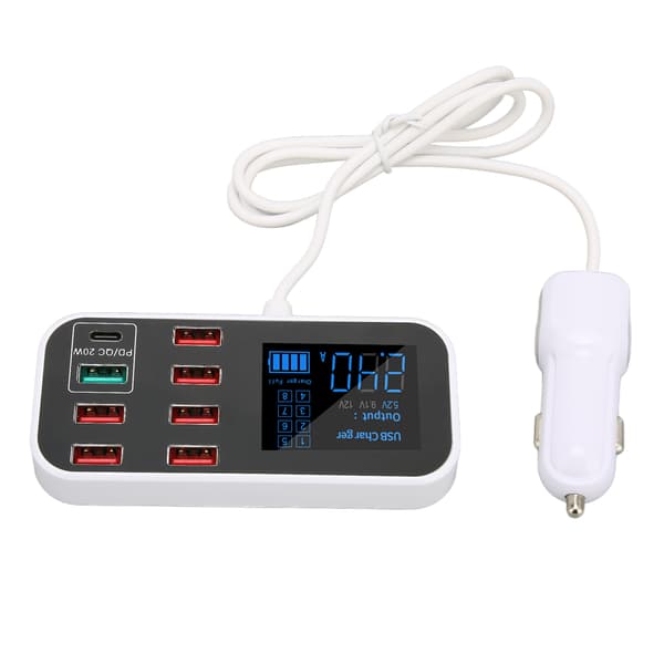 A9S Plus 8 Port 40W Hurtig Biloplader QC 3.0 USB C Multipel Ladestation LCD-display