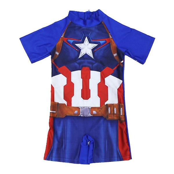 børn Drenge 3d Badedragt The Avengers Superhelte Helt Jumpsuit Badetøj Captain America - B 4-6 Years