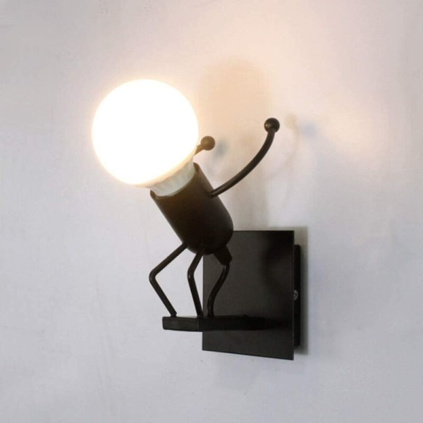 Sort skurk hoppe uden lyskilde retro kreativ tegneserie skurk væglampe gynge lille jern mand værelse dekoration, f