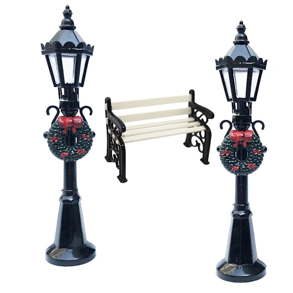 1/12 Dollhouse Miniature Garden Patio Furniture Park Penkki ja 2x Street Lamp