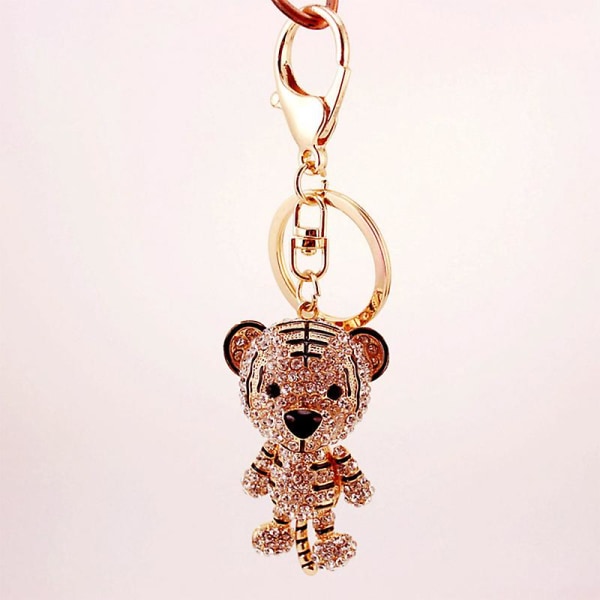 1 st Stereo Glittrande Söt Mode Tiger Nyckelring Nyckelring Legering Blingbling Kristall Rhinestones För Present Handväska Hänge Handväska Dekoration Holiday Girl