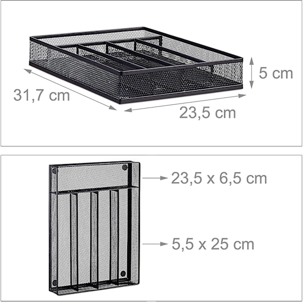 Ruokailuvälinetarjotin Mesh Teräs Metalliruokailuvälinelaatikko Ruokailuvälinetarjotin Kxlxd: 5 x 23,5 x 31,7 cm, musta