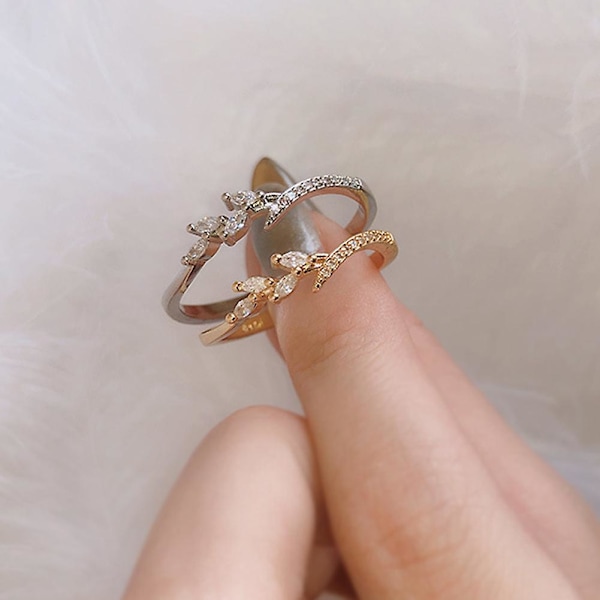 Dammode Bladform Marquise Cut Cubic Zircon Inlagd Finger Ring Smycken Silver Us7
