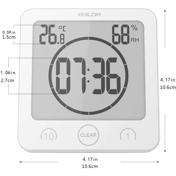 Badeværelse Ur Timer Vandtæt Badeværelse Termometer Hygrometer Badeværelse Makeup Køkken (Hvid)