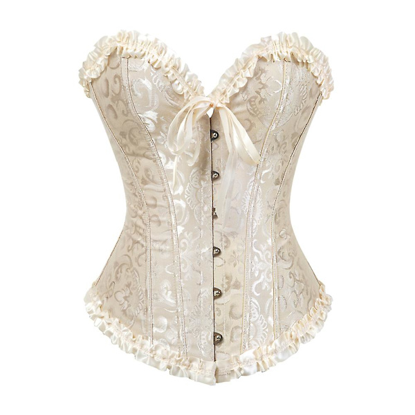 Goottilaiset korsetit Top Bustiers Overbust Satiini Seksikäs puku Korsetti Korsetti Vintage Flower Lace Bridal Plus Size Korsett Women Beige XL
