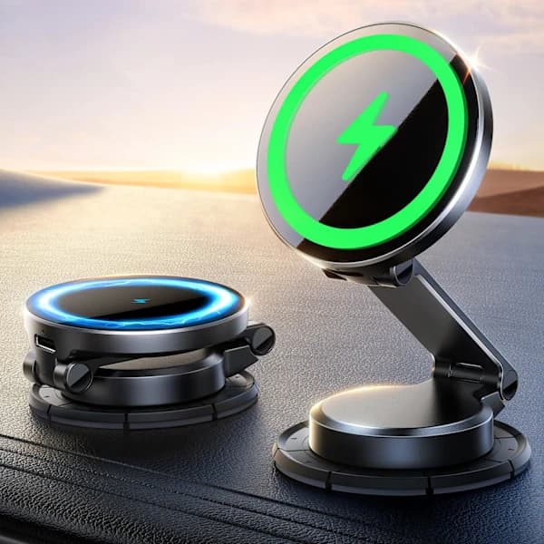 Rask 15W MagSafe billader, magnetisk telefonholder for dashbord [Helt metall]