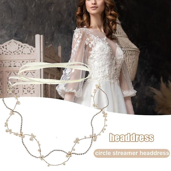 Cross-circle Ribbon Tiara Brudbröllopsklänning Håraccessoarer Pearl Pannband
