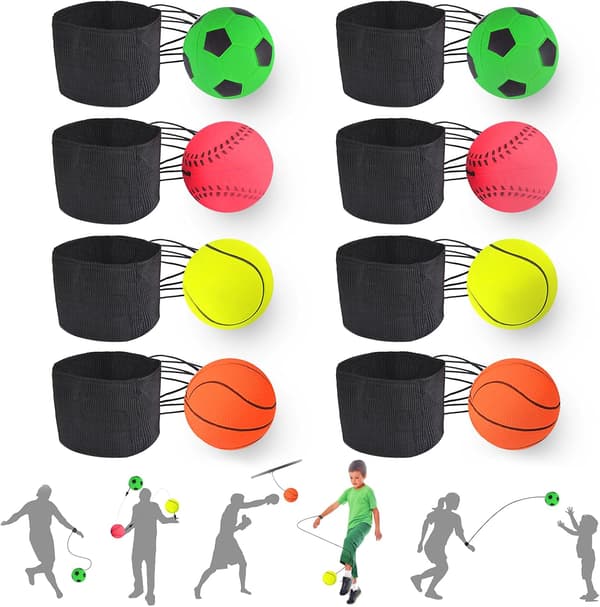 Handledsboll, boll med elastisk handled, boll med armband, boll med resår, studsboll med elastiskt rep, elastisk handledsboll, handledsstudsboll