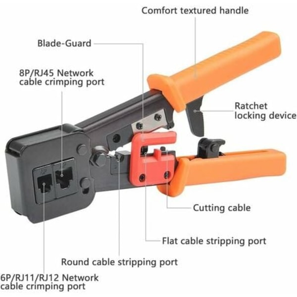 RJ45 Crimptang Crimping Tool til RJ11/RJ12 netværks- og telefonkabler - 3-i-1 Modular Telecom Crimping Tool Net