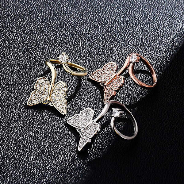 Mode Bling Butterfly Nagelring Guld Silver Färg Cubic Zirconia Justerbara Ringar Hip Hop Smycken Nagelring För kvinnor
