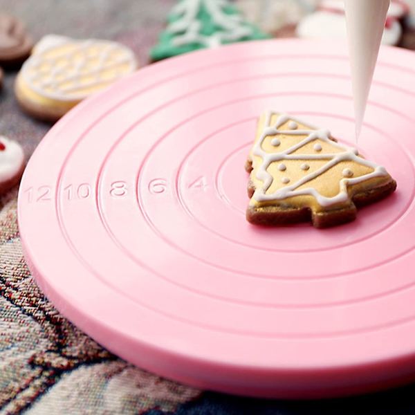 2-pack roterande tårtställ, mini 360 graders roterande brickställ Tårta roterande bricka tårtställ för gör-det-själv-tårta dessert dekorationsverktyg Rosa
