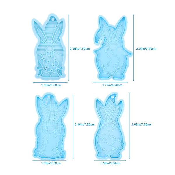 4stk Easter Gnome Keychain Mold Creative Silikon Nøkkelring Mold Diy Epoxy Mold