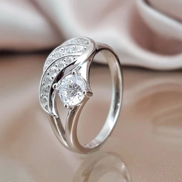 Fashion Angel Wing Rhinestone Decor Wedding Band Ring smykker gave til kvinder Golden US 9