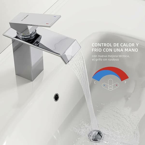 Modern Waterfall Spout Bathroom Faucet, Single Handle Operation for Easy Temperature Adjustment, Premium Quality Material & Chrome Finish for