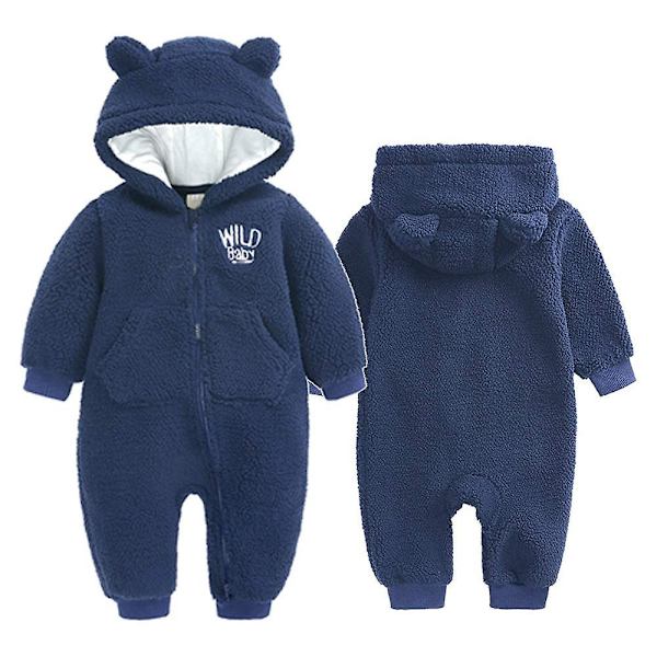 Baby fleece jumpsuit hættedragt snedragt langærmet jakkesæt blue