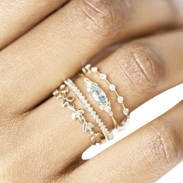 4st/ set Kvinnor Rhinestone Ring Mode Zirkon Blomma Legering Circlet Smycken Gift US 8