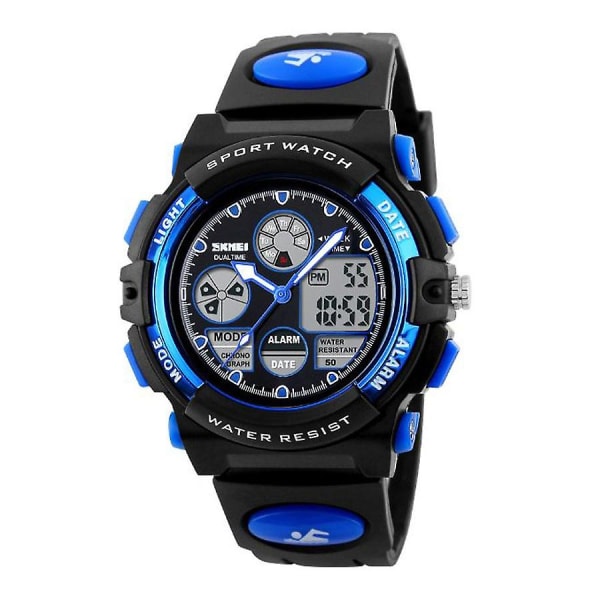 Pojkar&#39; Pu Läder Analog & Digital Watch J1163 - 44 Mm -svart/blå