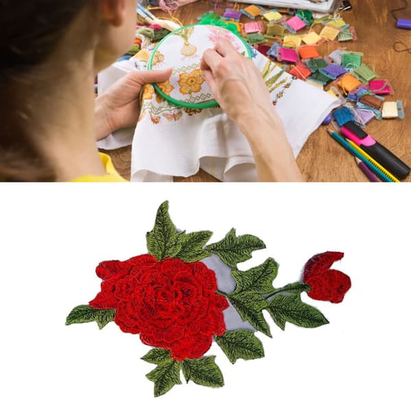 Rose Patch 25,5x18,5 cm Udsøgt tekstur holdbar polyester multifunktionel blomsterpatch til tøj, tasker og sko