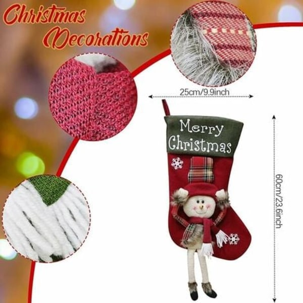 Julstrumpa, 3-pack Large Storlek 23,6" strumpor, jultomte/snögubbe/ren julkaraktär öppen spisdekoration