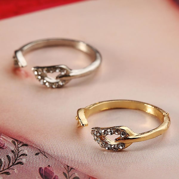 Mote Dame Justerbare Rhinestones Blader Åpningsmansjett Ring Smykkegave Gold