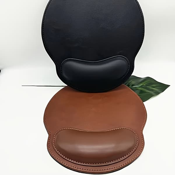 Ergonomisk musematte i kunstskinn for gaming, sklisikkert håndleddsstøtte Brown