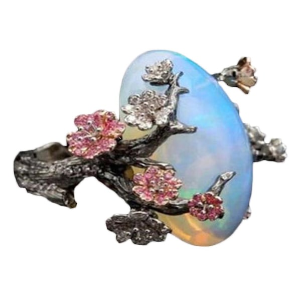 Vintage Kvinder Faux Opal Plum Blossom Flower To Tone Finger Ring smykker gave US 10